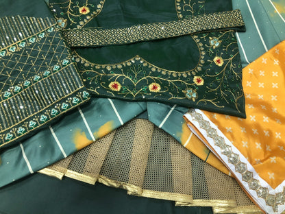 Green malai silk print and embroidered ceremonial lehenga choli