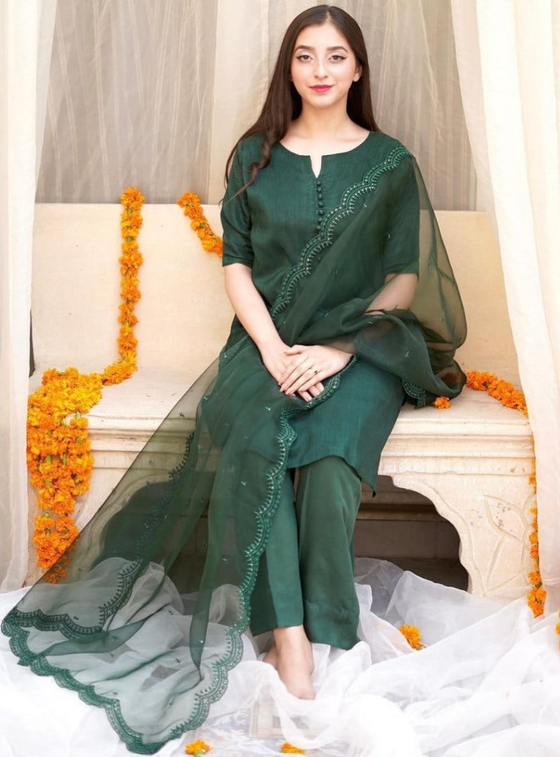 Green maska cotton plain pant suit