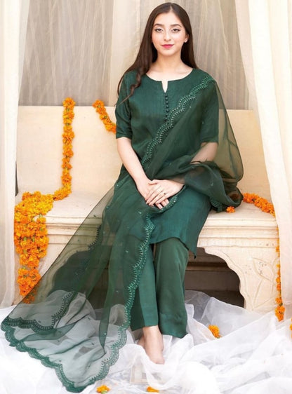Green maska cotton plain pant suit