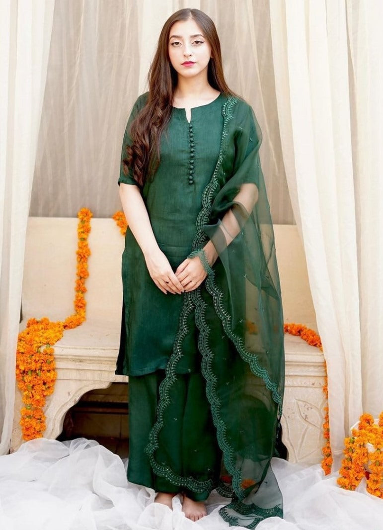 Green maska cotton plain pant suit
