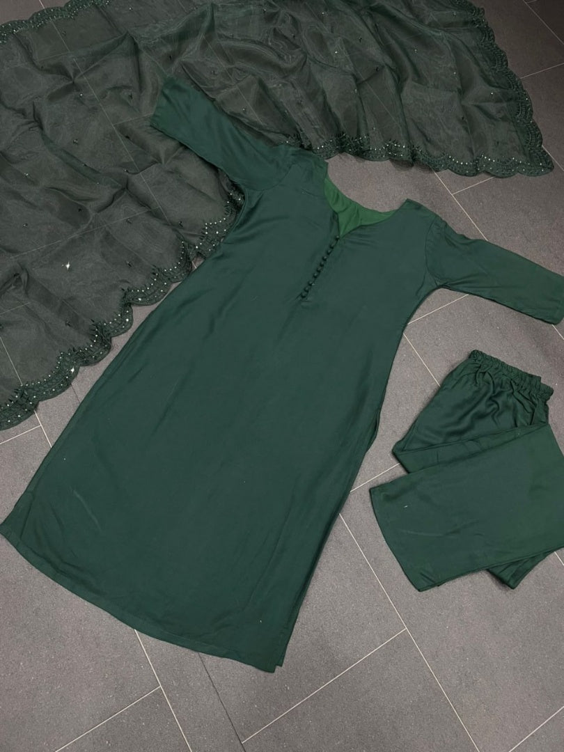 Green maska cotton plain pant suit
