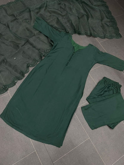 Green maska cotton plain pant suit