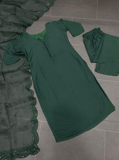 Green maska cotton plain pant suit