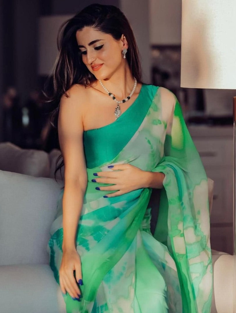 Green Multicolor georgette printed casual saree