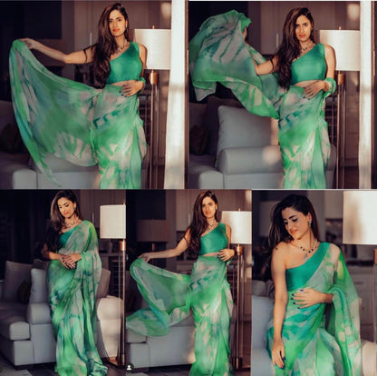 Green Multicolor georgette printed casual saree