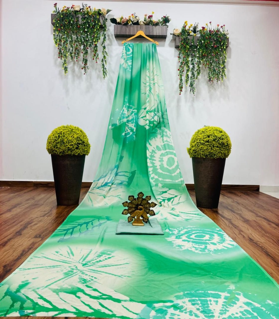 Green Multicolor georgette printed casual saree