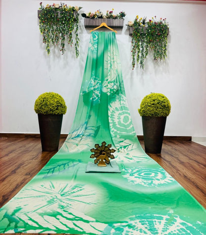 Green Multicolor georgette printed casual saree