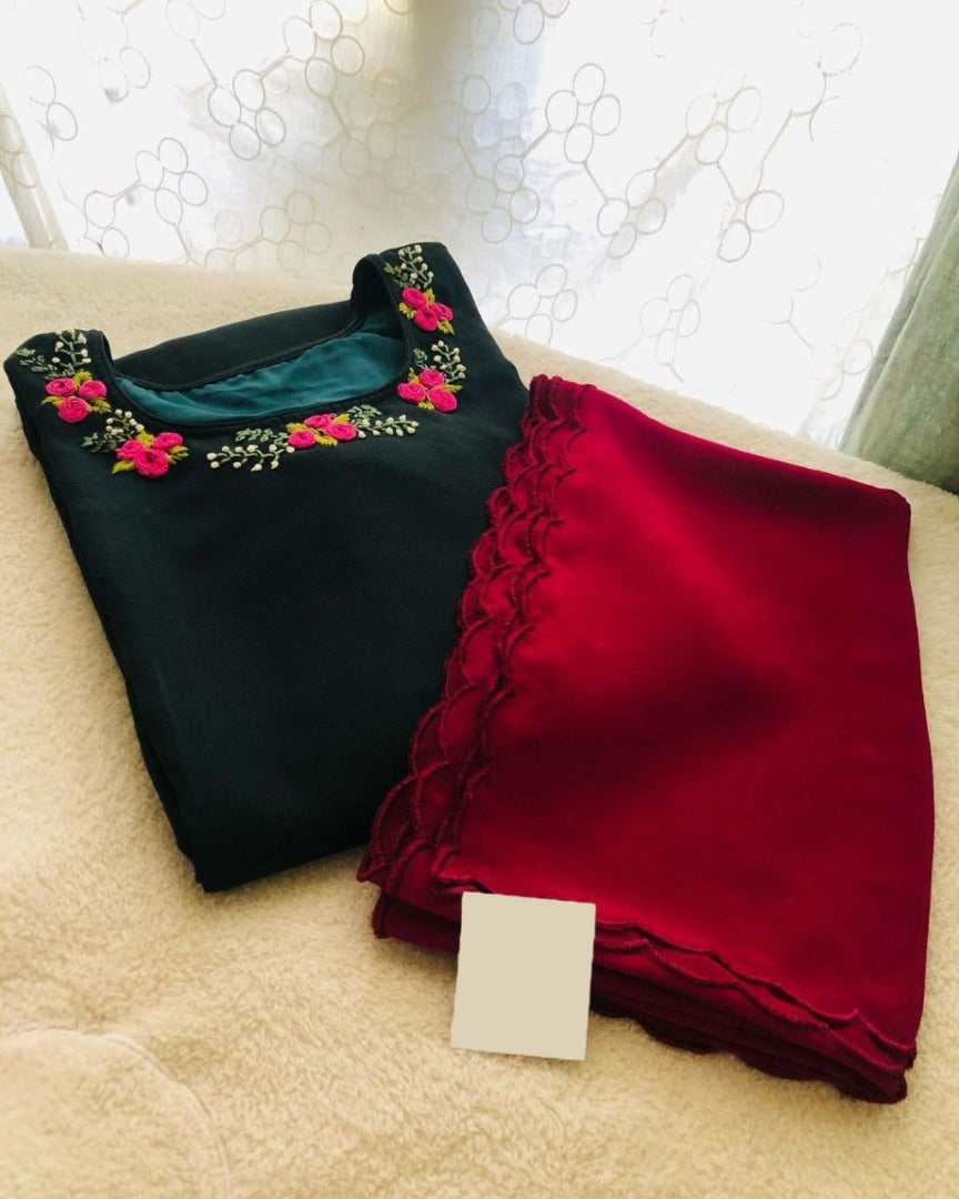 Green muslin cotton thread handwork salwar suit