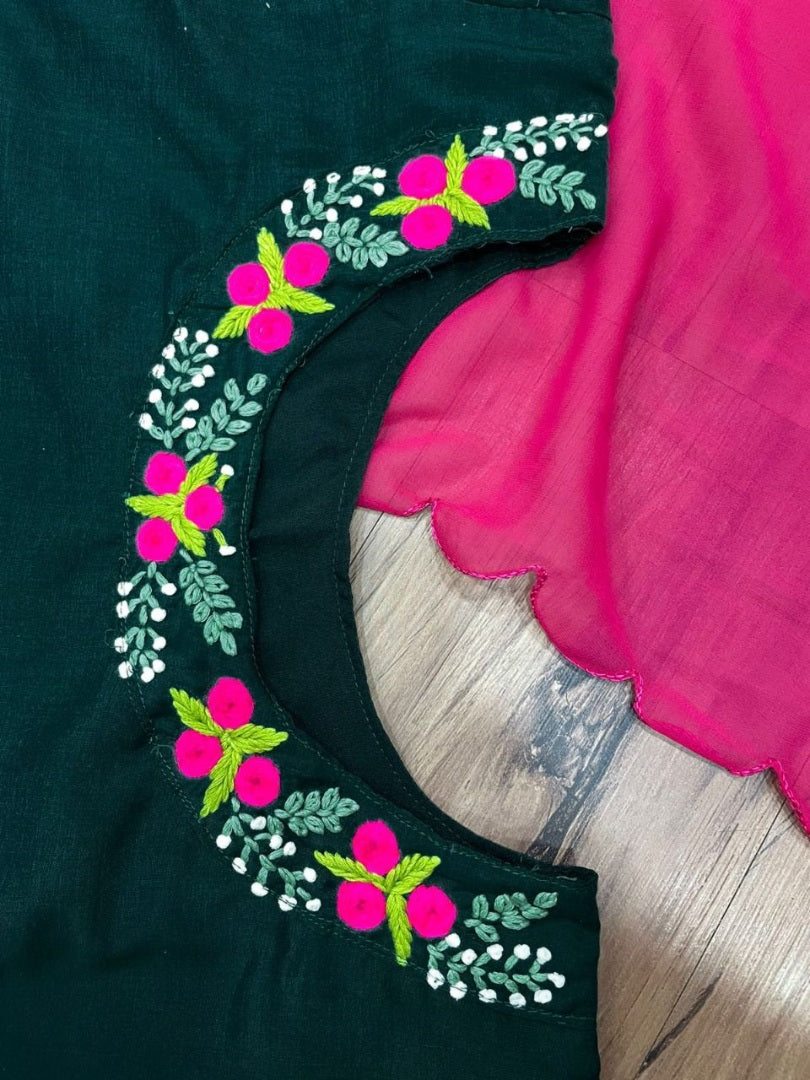 Green muslin cotton thread handwork salwar suit