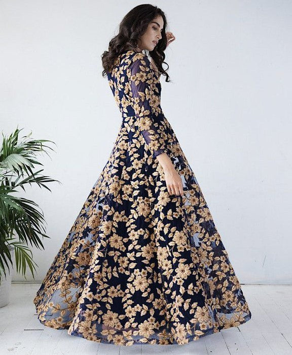 Green net Heavy embroidered bridal gown