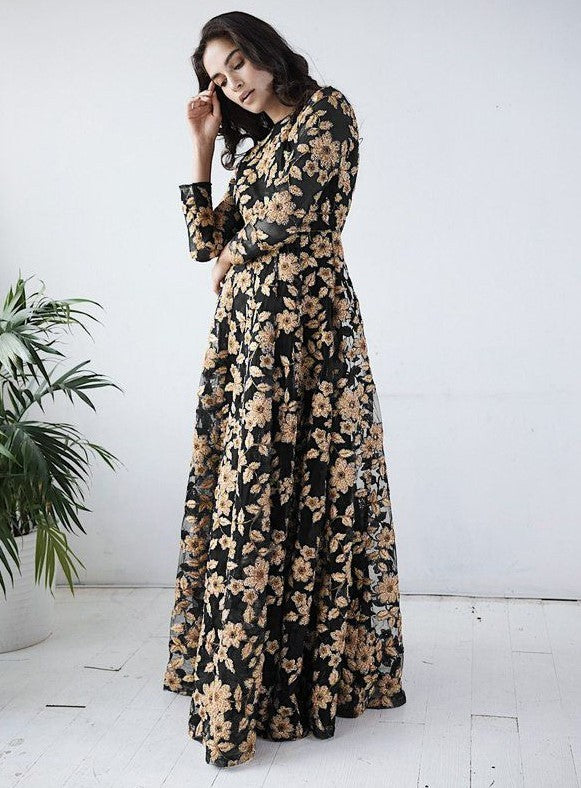 Green net Heavy embroidered bridal gown