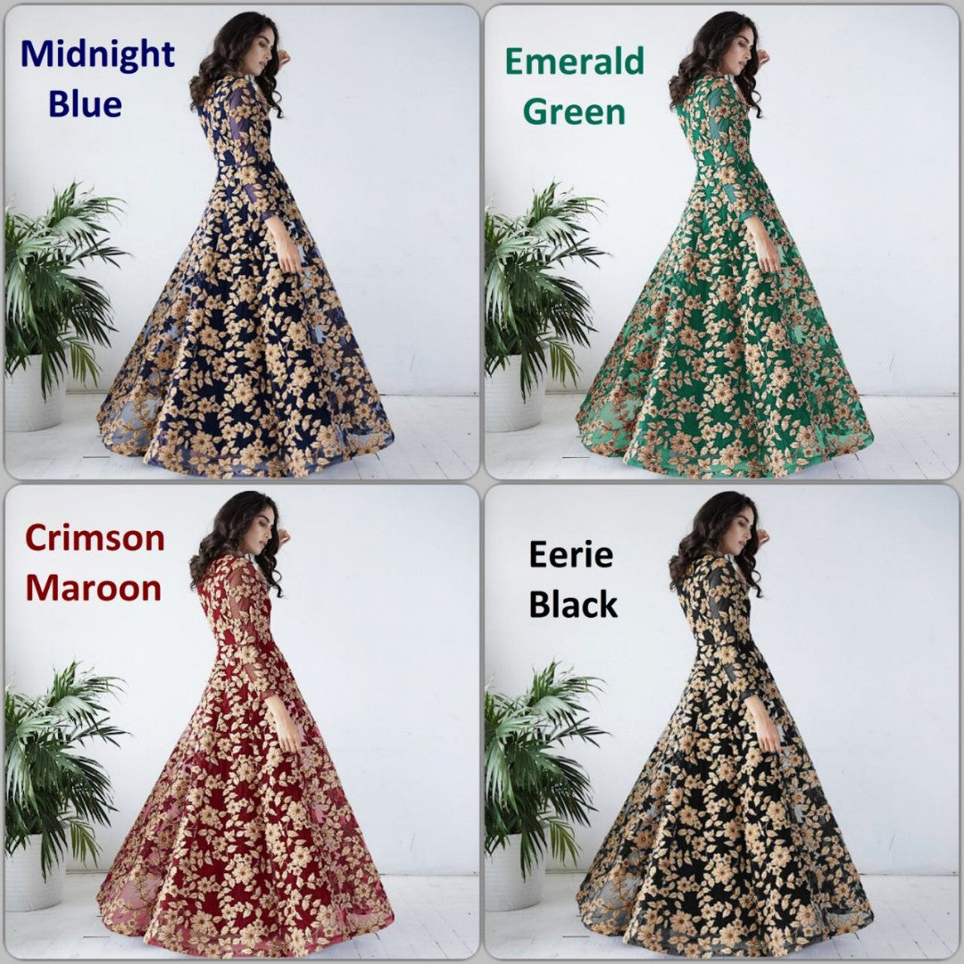 Green net Heavy embroidered bridal gown