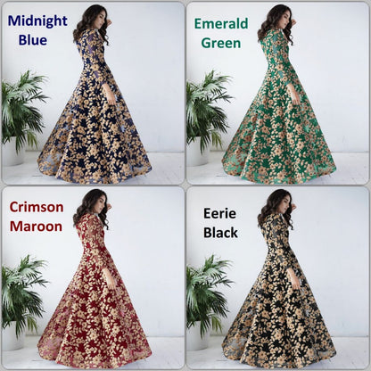 Green net Heavy embroidered bridal gown