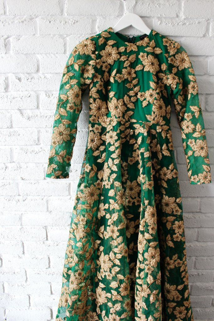 Green net Heavy embroidered bridal gown