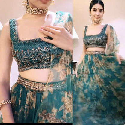 Green organza embroidered with sequence work lehenga choli