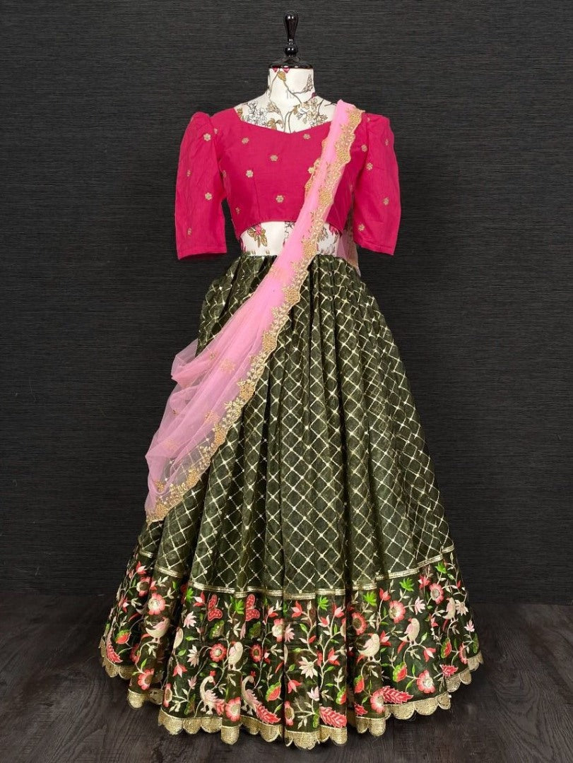 Green organza heavy embroidery work wedding lehenga choli
