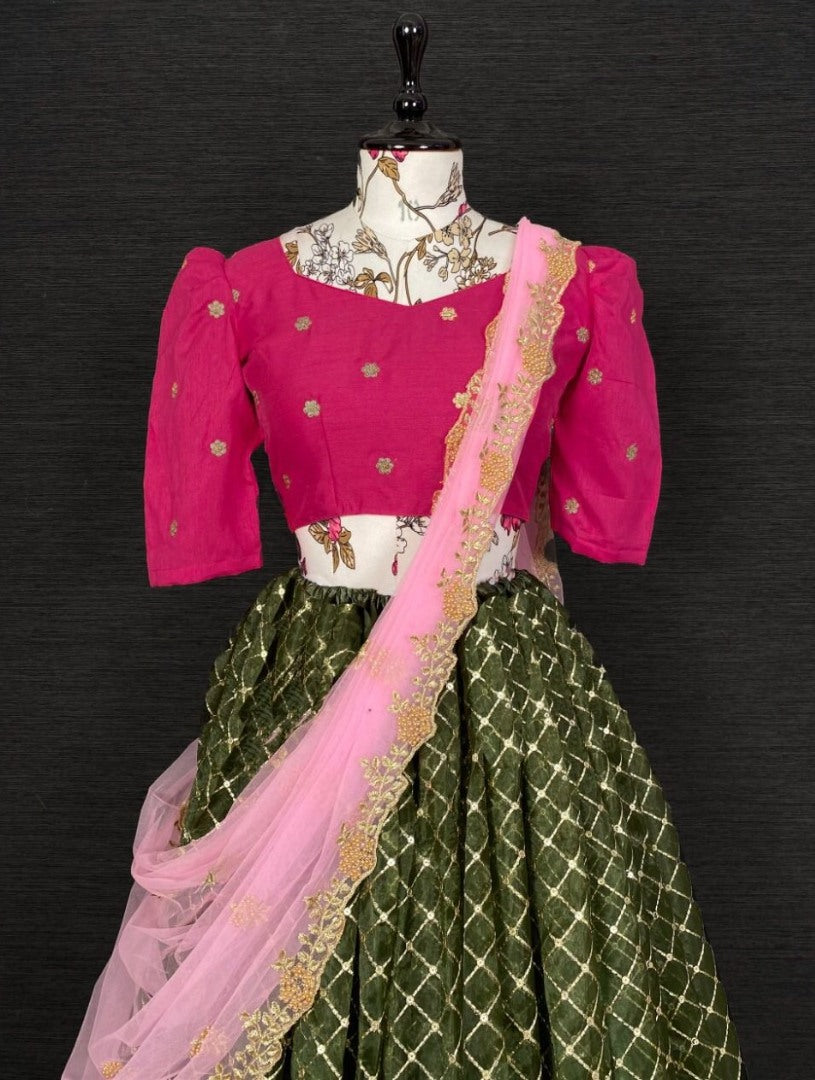 Green organza heavy embroidery work wedding lehenga choli