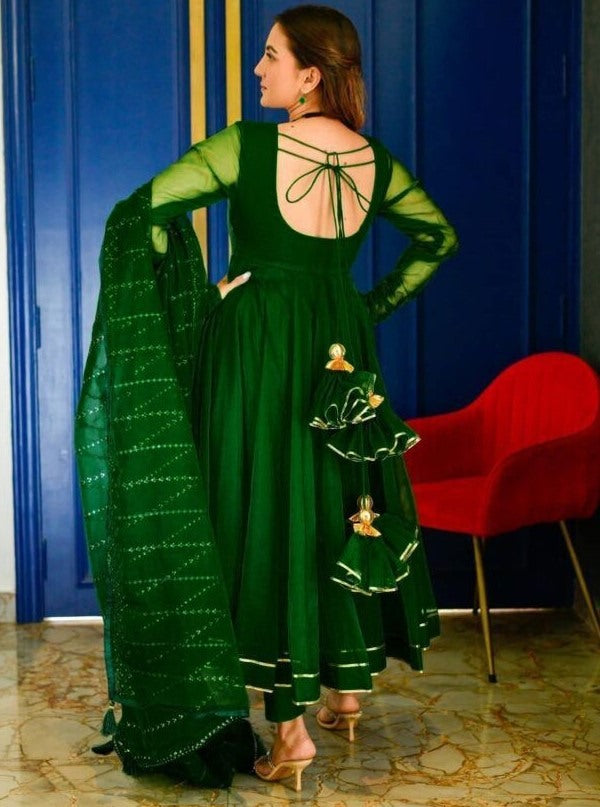 Green organza plain party wear anarkali suit
