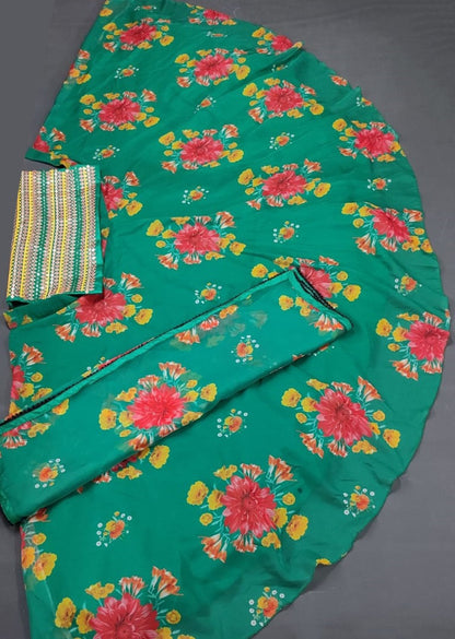 Green organza silk flower printed lehenga choli