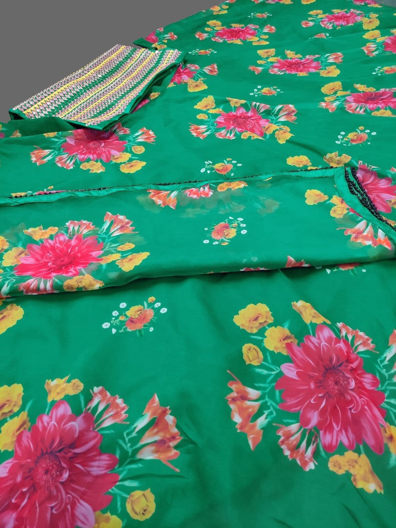 Green organza silk flower printed lehenga choli