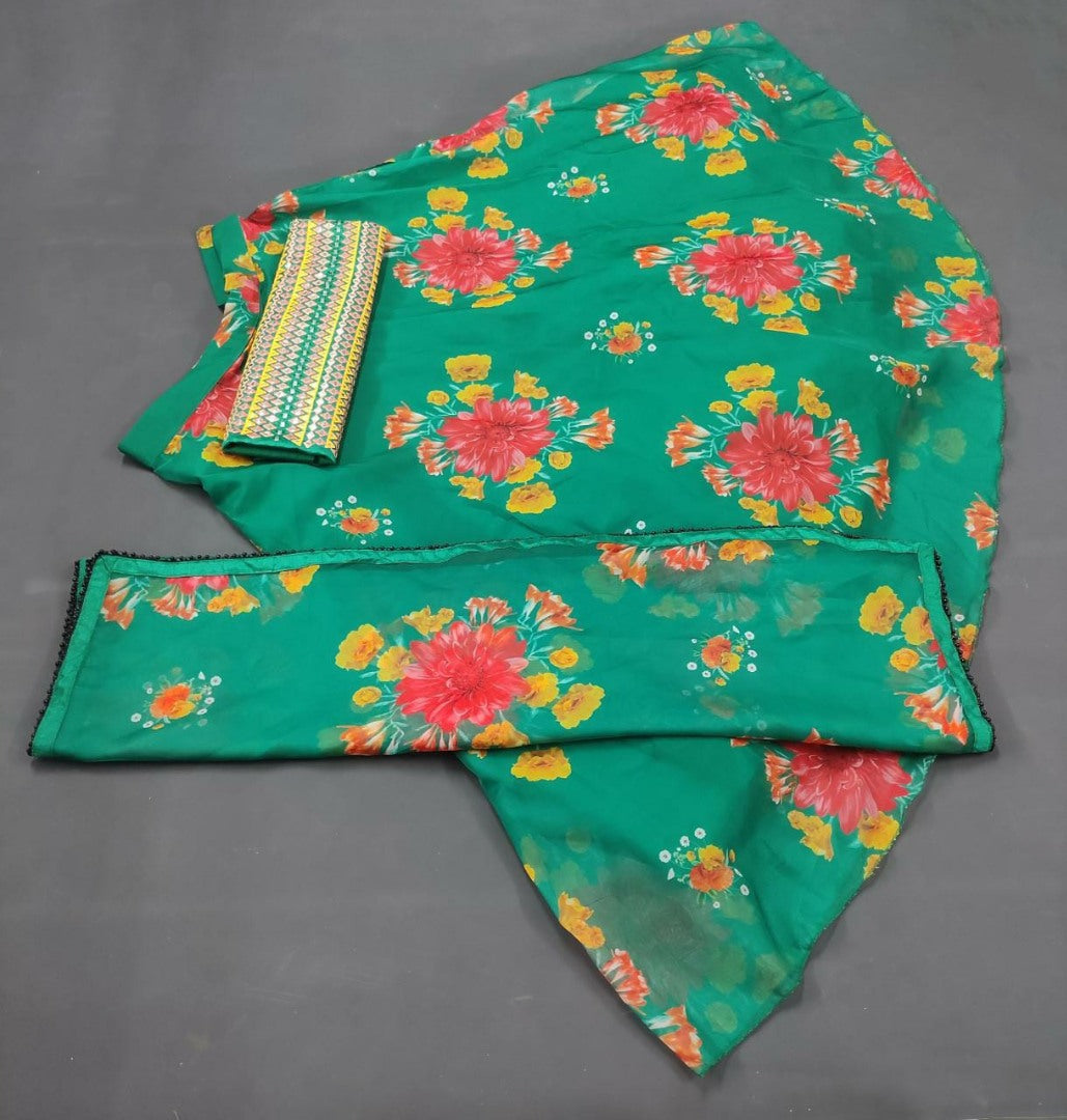 Green organza silk flower printed lehenga choli