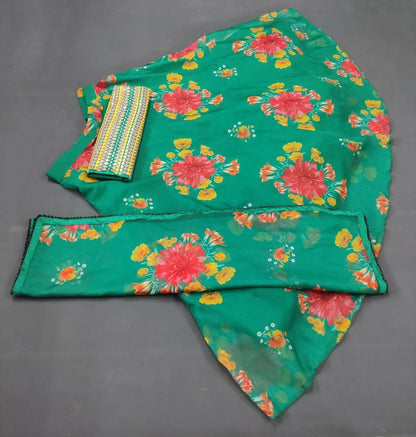 Green organza silk flower printed lehenga choli