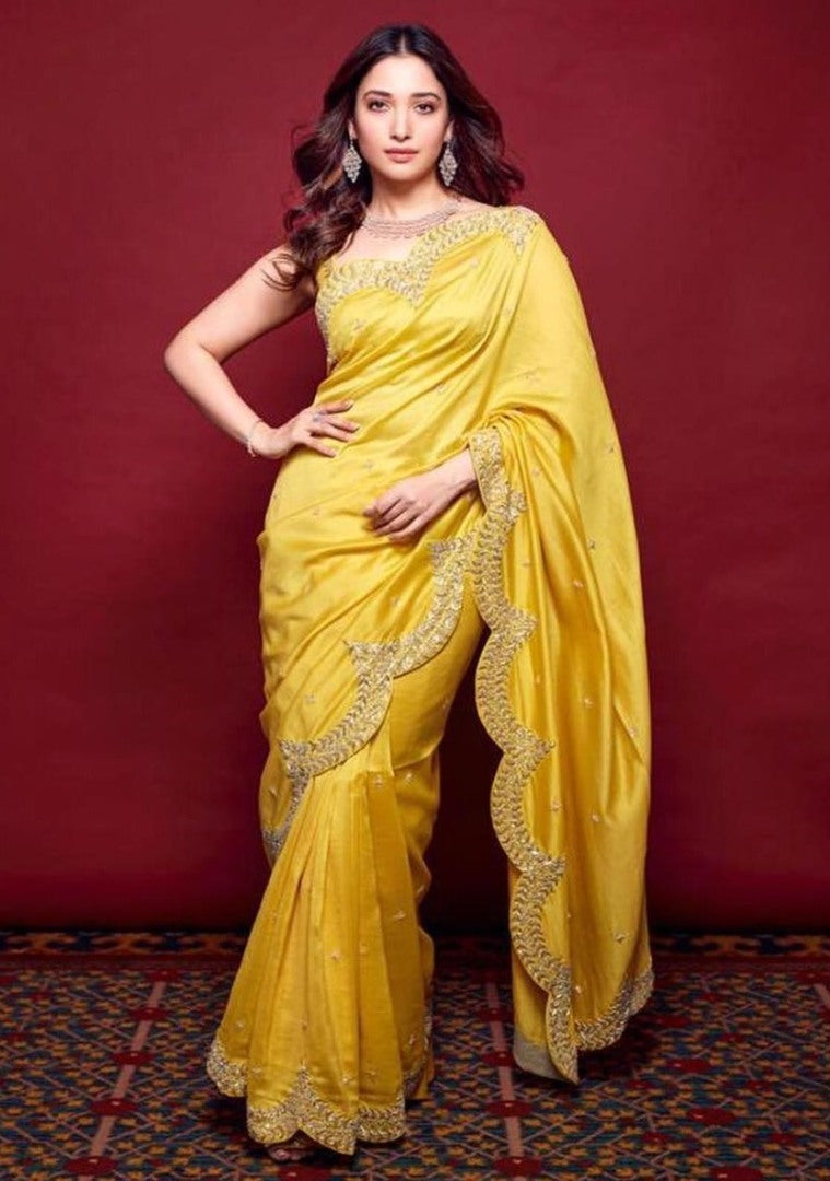 Green paper silk embroidery work cutwork saree