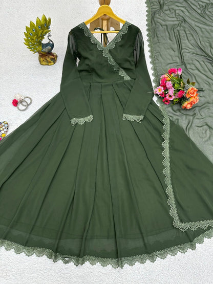 Green plain party wear gown
