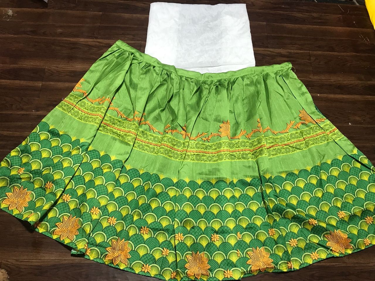 green printed banglori silk lehenga
