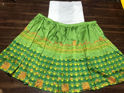 green printed banglori silk lehenga