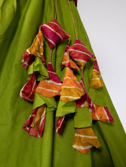 Green pure cotton plain crop top lehenga