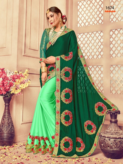 green rangoli silk heavy embroidered designer wedding saree