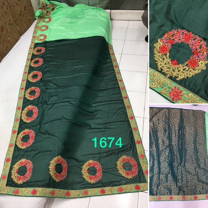 green rangoli silk heavy embroidered designer wedding saree