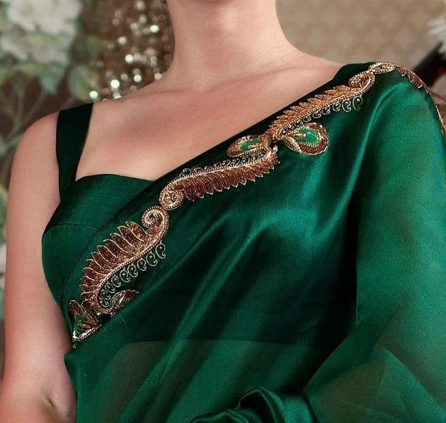 Green rangoli silk sequence work border fancy party wear saree
