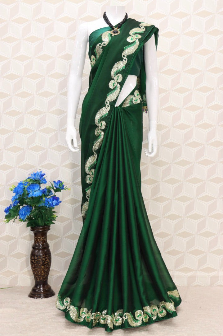 Green rangoli silk sequence work border fancy party wear saree