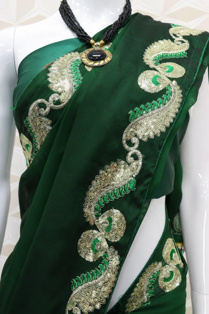 Green rangoli silk sequence work border fancy party wear saree