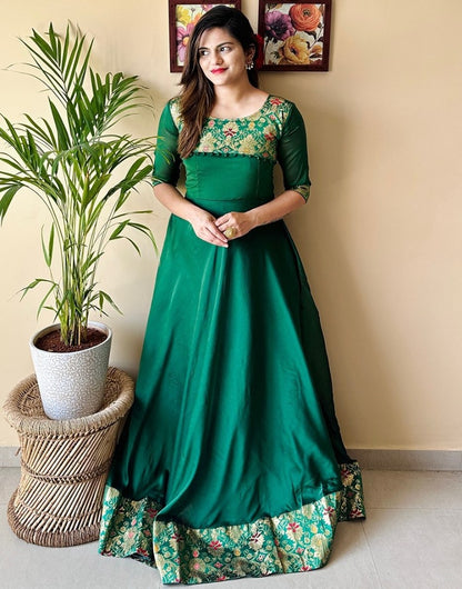 Green rangoli weaving work gown