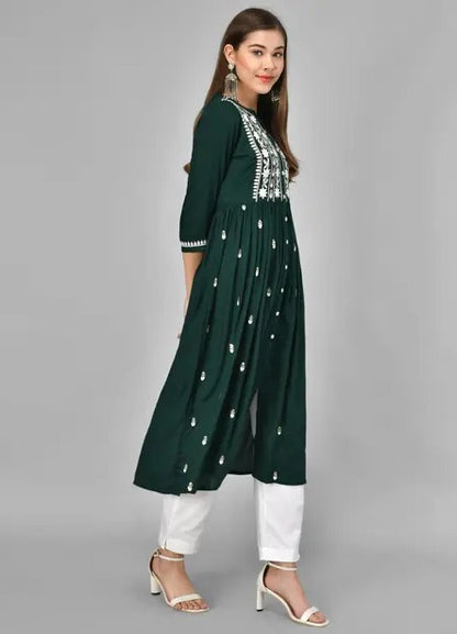 Green rayon chikankari work short kurti