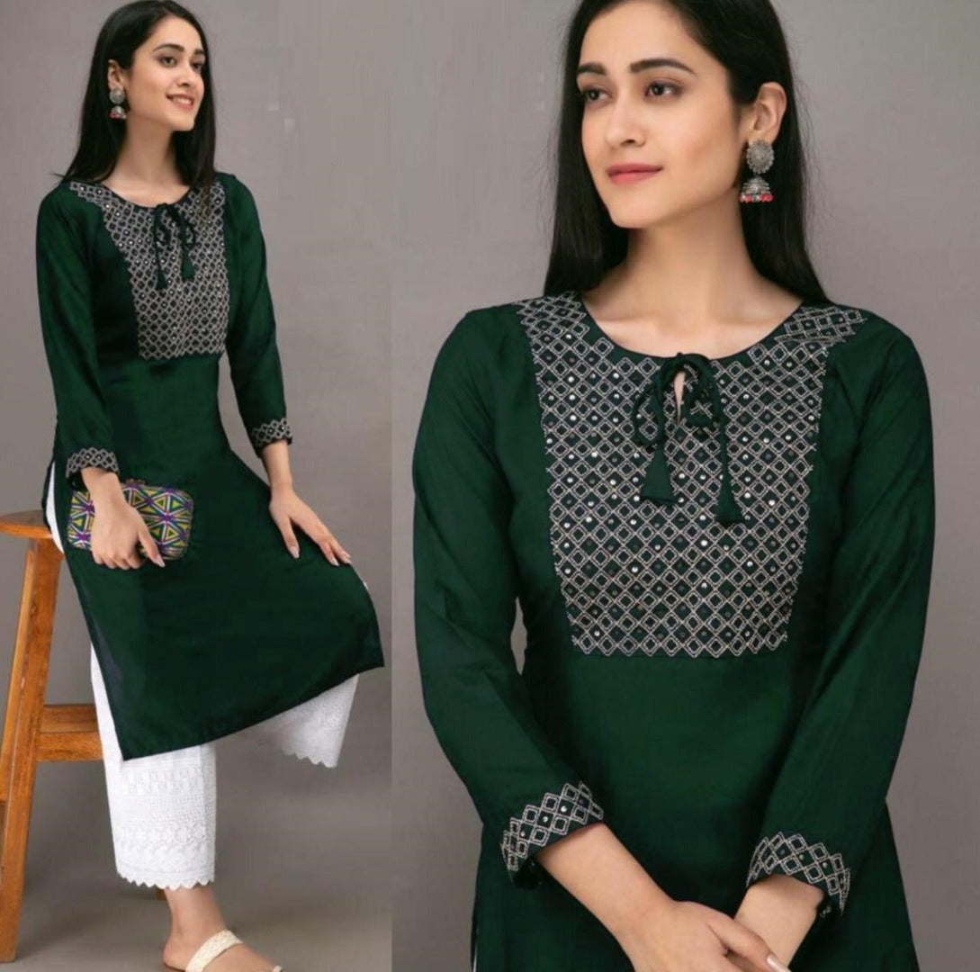 Green rayon thread sequence plazzo kurti