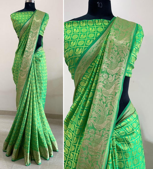 Green sana silk jacquard saree