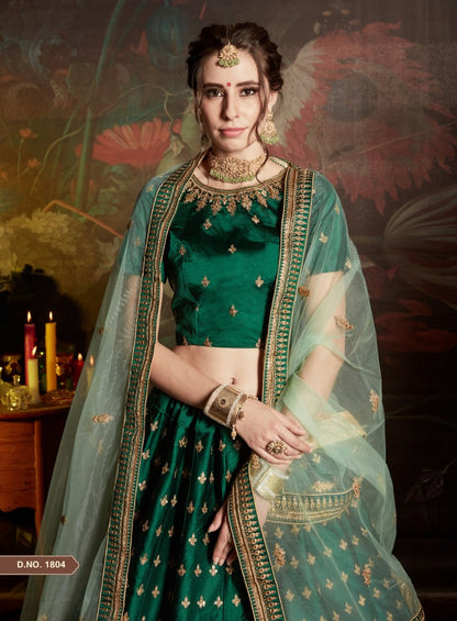 green satin heavy designer embroidered wedding lehenga choli