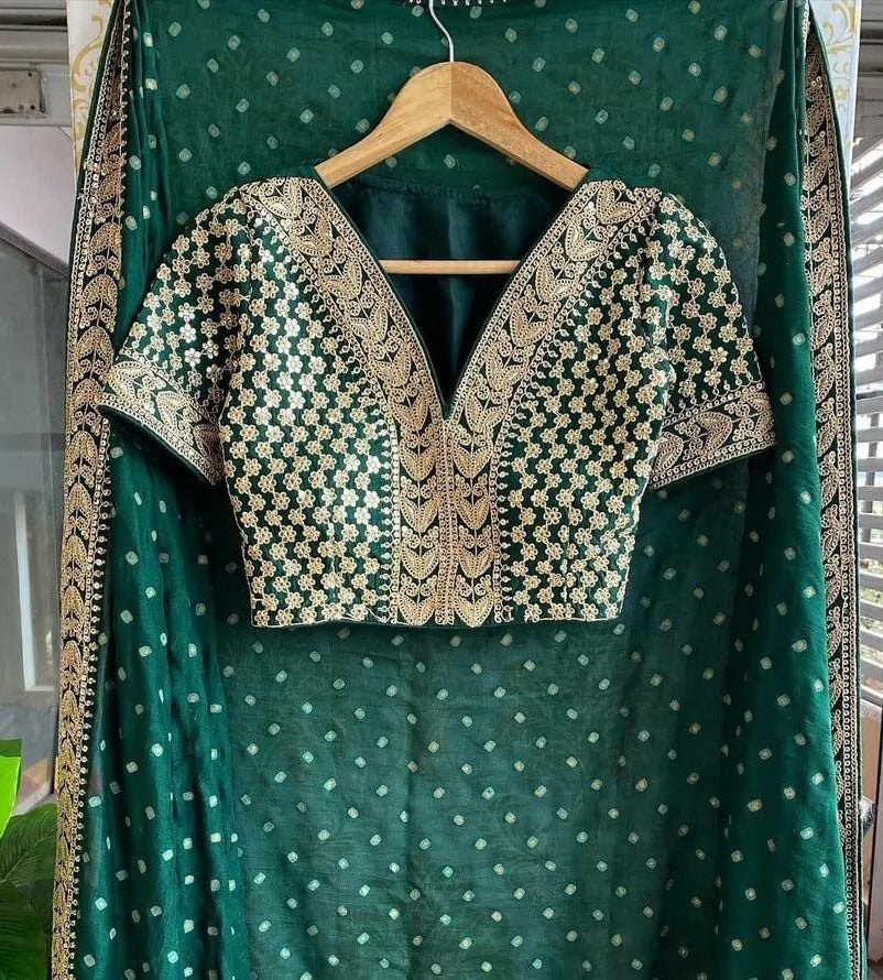 Green silk heavy embroidery work designer wedding saree