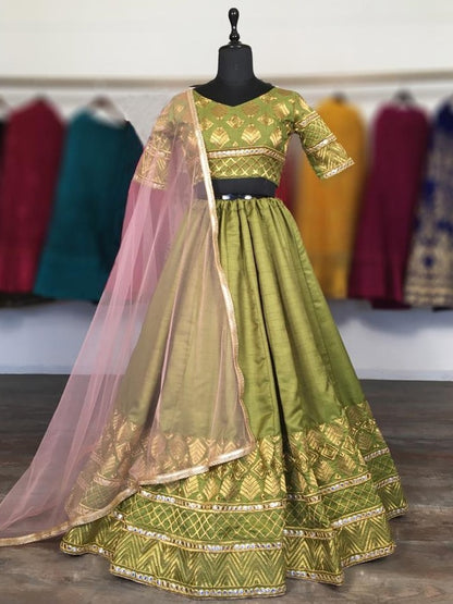 Green slub silk embroidered wedding lehenga choli