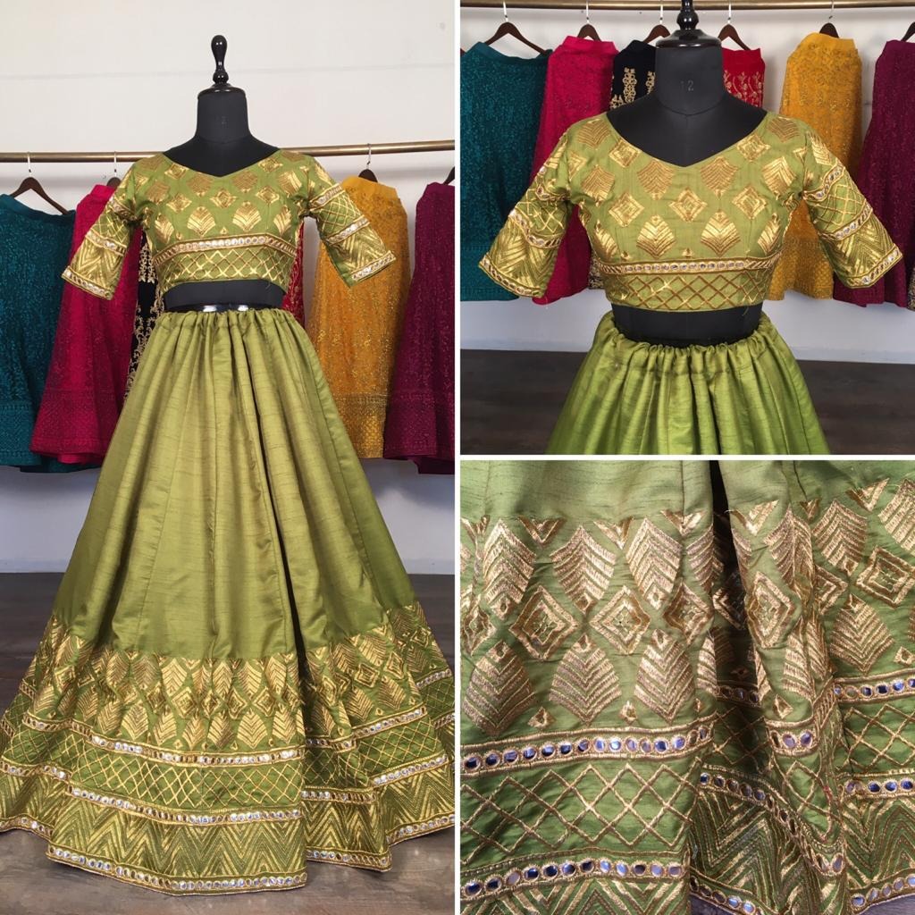 Green slub silk embroidered wedding lehenga choli