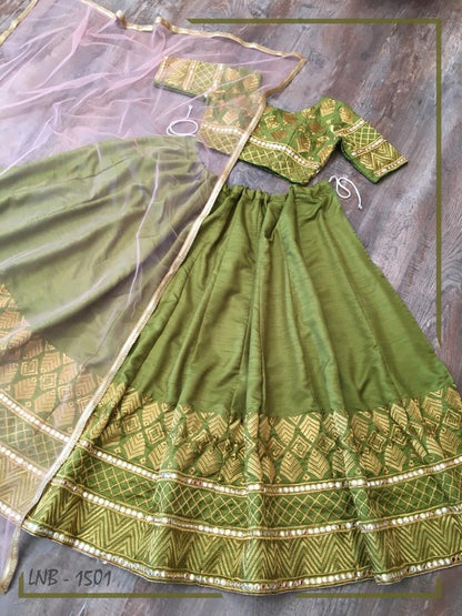 Green slub silk embroidered wedding lehenga choli
