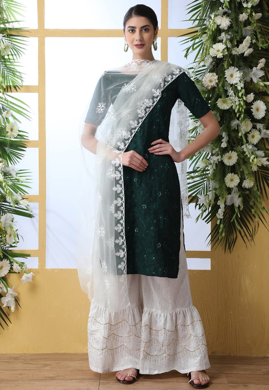 Green soft cotton plazzo sharara suit