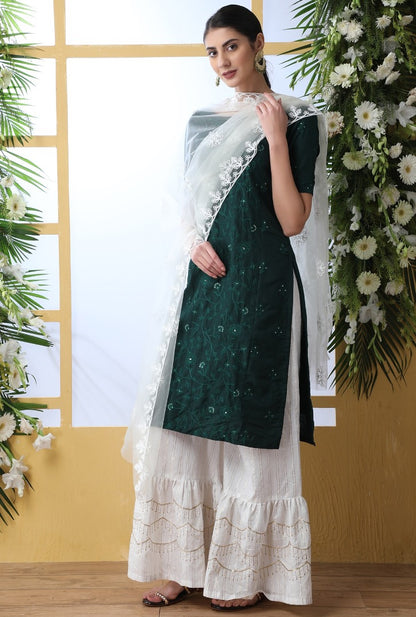 Green soft cotton plazzo sharara suit
