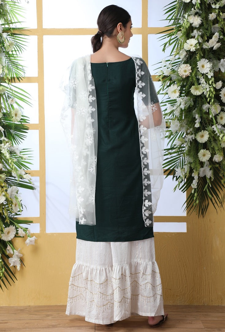 Green soft cotton plazzo sharara suit