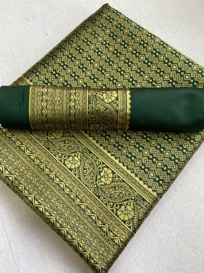 Green soft lichi silk golden zari jacquard weaving wedding saree