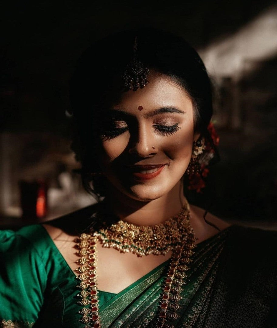 Green soft lichi silk golden zari jacquard weaving wedding saree